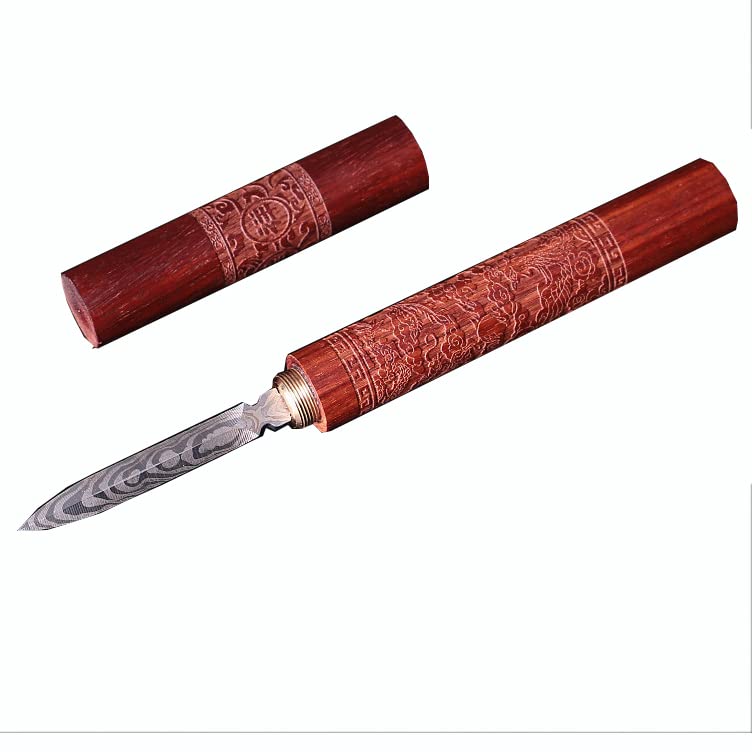 YANGZHI Red Stainless Steel Tea Carving Knife with Wooden Handle & Safety Cover