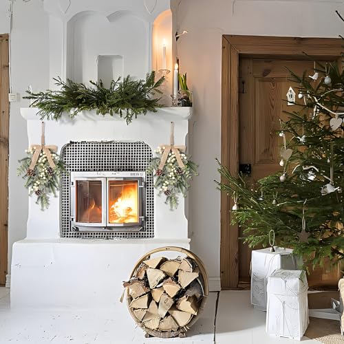 SY Super Bang 2Pcs White Berry Linen Bow Christmas Front Door Wall Decor - 19in