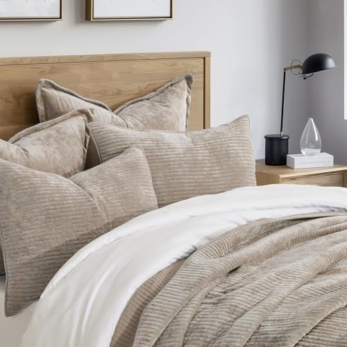 EverGrace King Size Velvet Quilt Set, Striped Channel Bedspread & 2 Shams