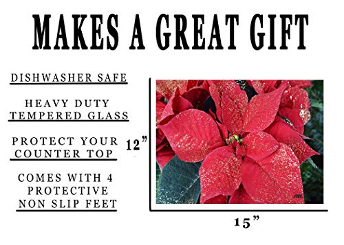 Red Poinsettia Floral Glass Cutting Board - Christmas Kitchen Decor & Gift