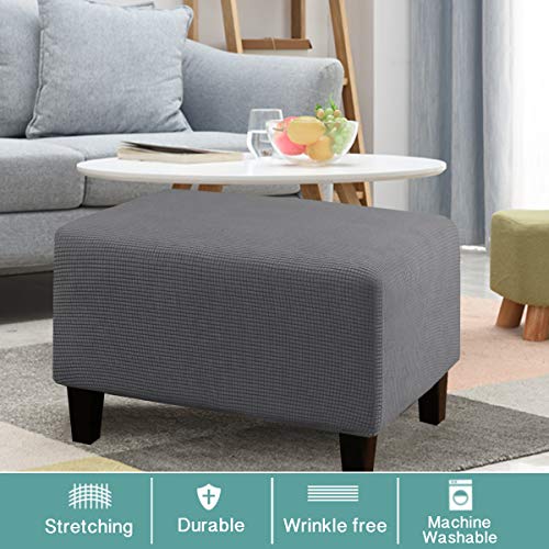 Stretch Ottoman Cover - Soft Charcoal Gray Slipcover for Rectangle Storage Ottoman