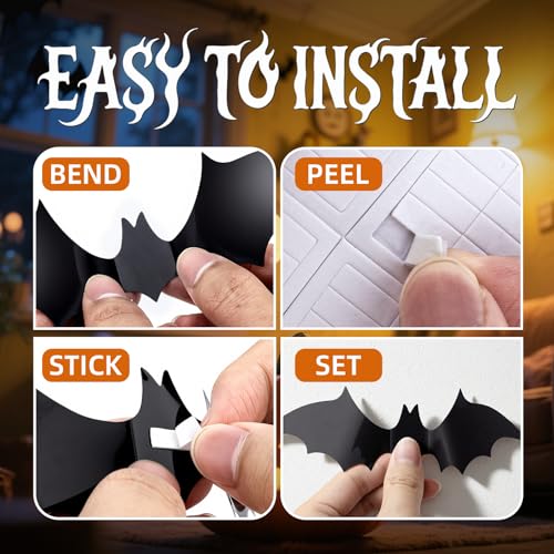 140 Pcs 3D Bat Wall Decals for Halloween Decor - Waterproof & Removable
