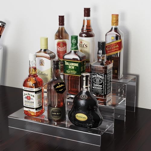3-Tier Acrylic Liquor Bottle Display Shelf, 15-Inch Bar Organizer Rack