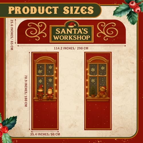 Santa’s Workshop Door Cover Set - 3 Pcs Christmas Party Decor