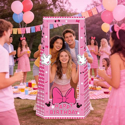 Large Pink Mouse Birthday Photo Booth Frame - 59-Inch Cardstock Prop