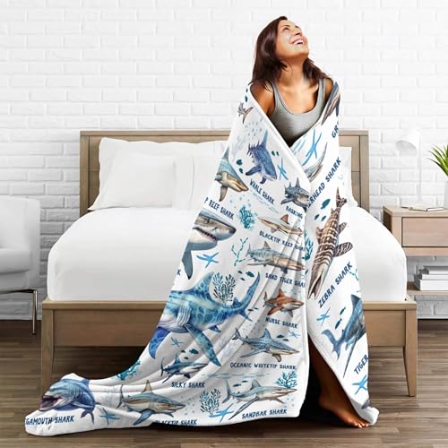 Kegono 50x60 Inch Shark Blanket for Ocean Animal Lovers - Full Size, Ultra-Soft Flannel