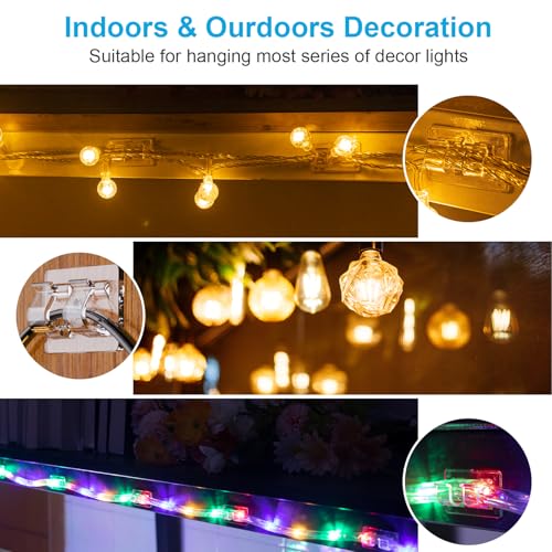 TidyHelper 30 PCS Heavy Duty Clear Adhesive Hooks for Outdoor String Lights