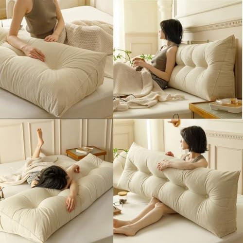 Beige Wedge Backrest Pillow for Twin XL Bed - Removable Washable Cover
