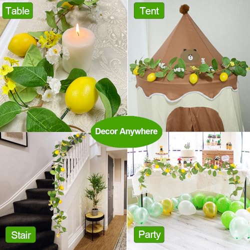 Artificial Lemon Garland with LED String Lights - Faux Greenery Vine Decor