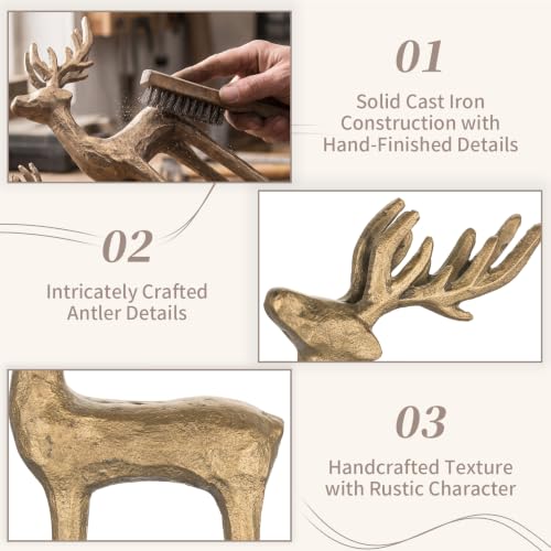 Gold Reindeer Figurines Set of 2 – Cast Iron Christmas Decor, Sziqiqi