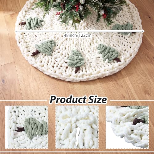 JolliLudo 48 Inch Chunky Knit Christmas Tree Skirt – Beige Holiday Decor for Most Trees
