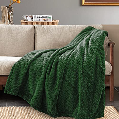 Inhand Plush Flannel Fleece Throw Blanket - Soft Green Leaf Pattern, 50" x 60"