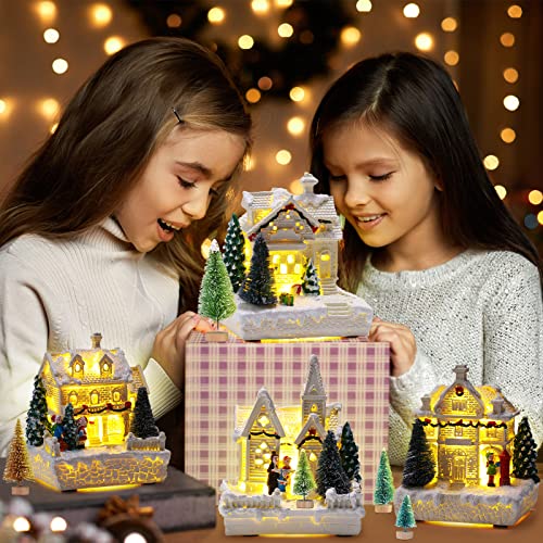 Elegant 15-Piece LED Christmas Village Set with Decor, Trees & Fake Snow