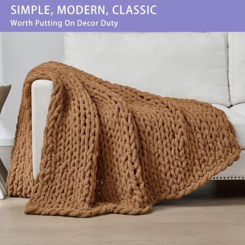 Bigacogo Caramel Chunky Knit Throw Blanket 40x60 Inches for Couch & Bed
