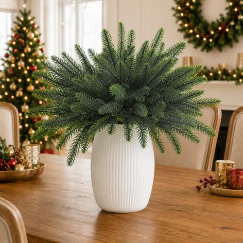 Green / 12 Bundles Artificial Pine Branches Faux Cedar Greenery for Christmas & Holiday Decor