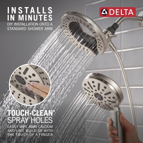2-in-1 Dual Shower Head with Handheld Spray, Brushed Nickel, 6-Setting