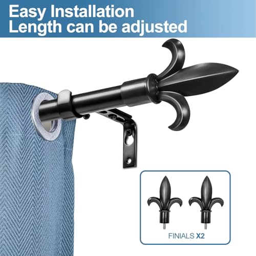 Classic Forged Iron Fleur De Lis Drapery Rod Set, Adjustable 48"-84"