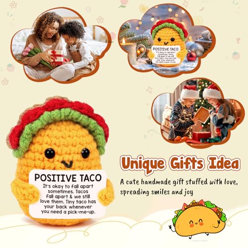 Handmade Positive Crochet Taco with Inspirational Card - Desk Decor Gift