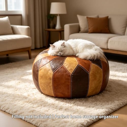Moroccan Faux Leather Unstuffed Pouf Ottoman - Boho Storage Footrest