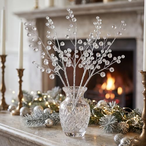 Crystal Bead Christmas Tree Picks - 12.6 Inch Holiday Decor Accents