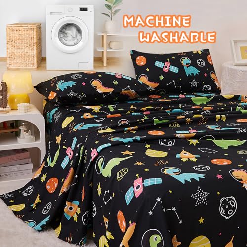 Dinosaur Space Bed Sheets Set for Twin Bed, Soft Microfiber Kids Bedding