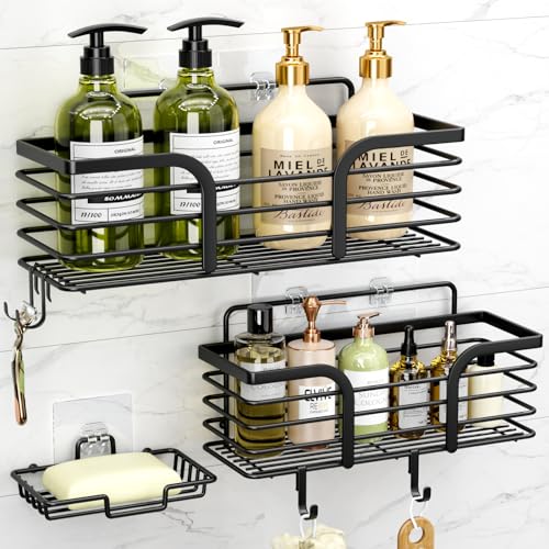 3-Piece Stainless Steel Shower Organizer Set with Soap Holder and Hooks