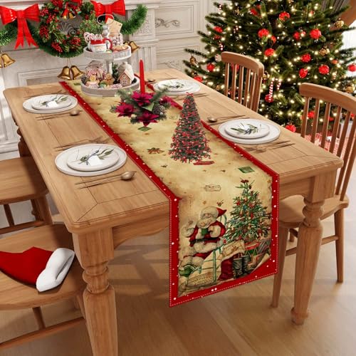 Jiudungs Vintage Christmas Table Runner 13x72 In for Holiday Dining