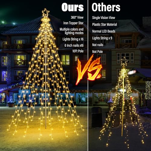 Flacchi 10 ft Outdoor Christmas Tree Lights with Pole — Warm White & Multicolor
