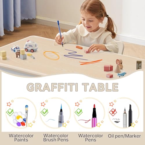 Adjustable Kids Study Table and 2 Chairs Set - Graffiti Art Activity Desk