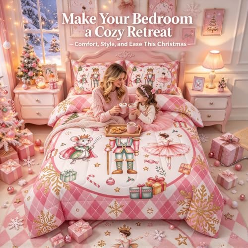 Erosebridal Pink Gold Full Size Nutcracker Comforter Bedding Set - Seasonal Home Decor
