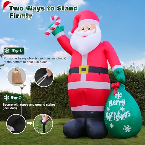 12ft Giant Christmas Inflatable Santa with Candy & Gift Bag - LED Lighted Outdoor Yard Decor