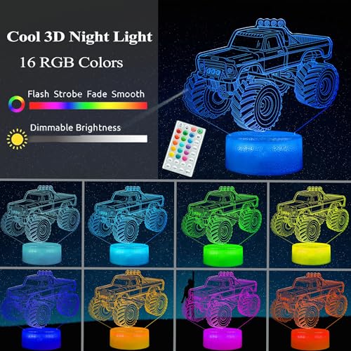 3D Monster Truck Night Light with 16 Colors and Remote Control