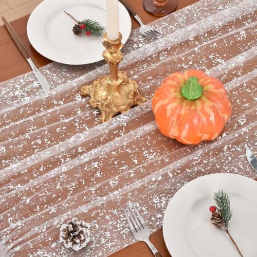 Joanlody Silver Glitter Tulle Table Runner 28x120 Inches - Winter Wedding & Holiday Decor, 4 Pack