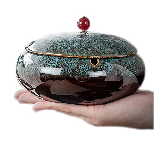 5.7-Inch Ceramic Ashtray with Lid - Windproof Desktop Ash Holder