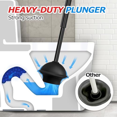 FORASTO 2-in-1 Toilet Brush and Plunger Set with Extended Handle, Black
