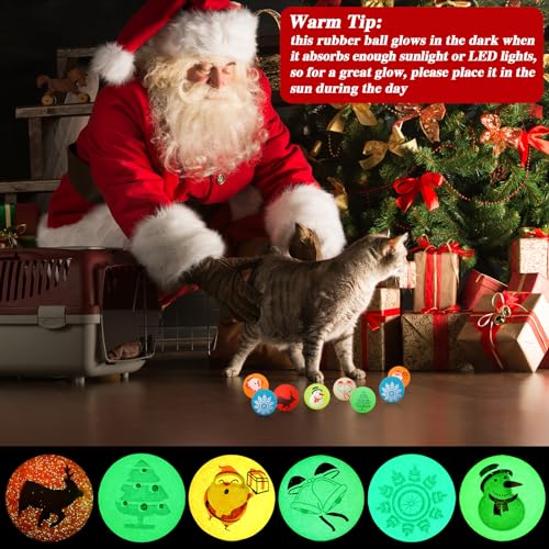 100 Pcs Christmas Glow in The Dark Bouncy Balls 1.25 Inch Bulk Holiday Party Favors