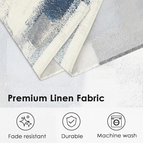 Abstract Blue Grey Linen Placemats Set of 4, 12x18 Inch Farmhouse Table Mats