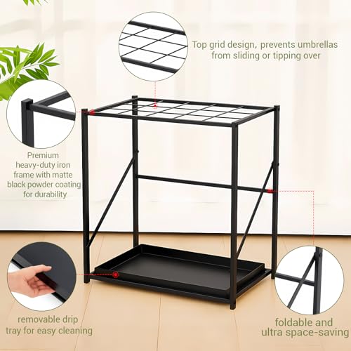 Foldable Metal Umbrella Stand with Drip Tray - Space-Saving Entryway Organizer