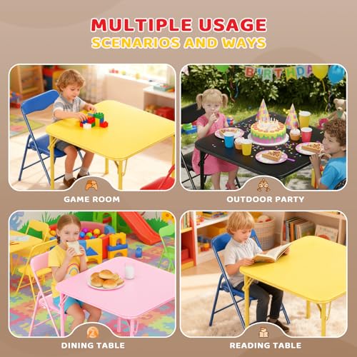 3-Piece Kids Folding Table and Chairs Activity Set, Sturdy Metal Frame