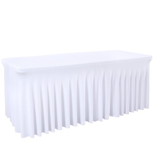 Besutolife White Tablecloths for Rectangle Tables 6ft Spandex Table Skirt One-Piece Wrinkle-Resistant Ruffles Design for Banquets Parties Wedding Dining Table