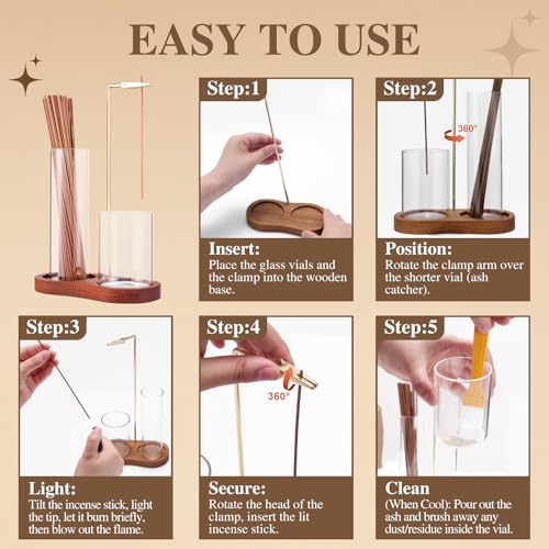 2-in-1 Wooden Incense Holder with Glass Ash Catcher for Sticks