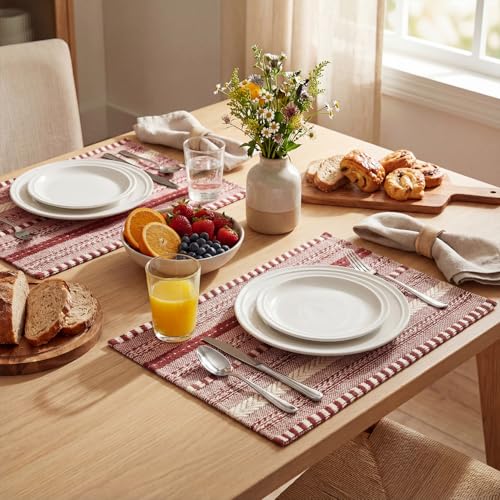 Artoid Mode Red Woven Braided Stripe Placemats, Set of 4 – 12" x 18"