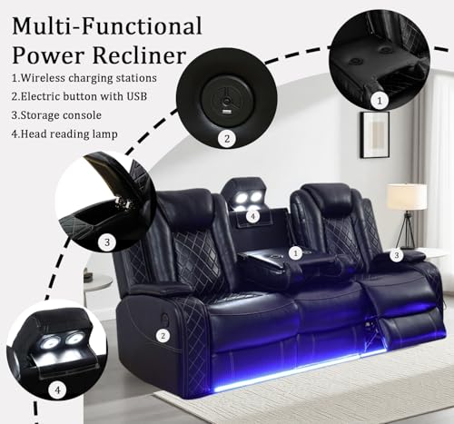 6-Seater Power Reclining Sofa Set with LED Lights and Built-in Charging