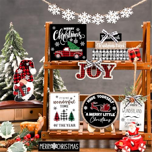 Christmas Tiered Tray Decoration Set - 15 Wooden Kitchen Home Decor Signs