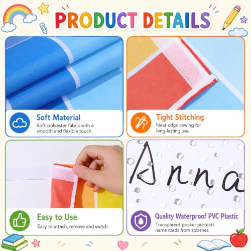 6-Piece Rainbow Classroom Cabinet Curtains for Shelves with Label Pockets