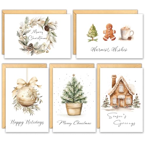 25 Pack Christmas Greeting Cards with Envelopes & Stickers - Holiday Watercolor Designs