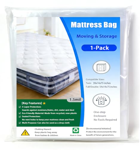 Mattress Bag for Twin & Full Size - 1.5 Mil Waterproof Storage
