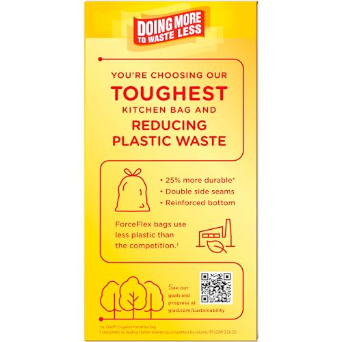 Glad Kitchen Trash Bags, 13 Gallon, Fresh Clean | ForceFlex MaxStrength | Tall Kitchen | 34 Count, Pack of 6