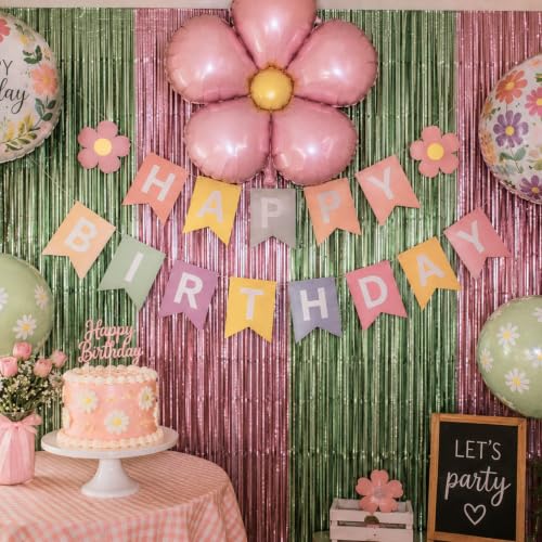 Dusty Pink & Sage Green Foil Fringe Curtain Backdrop - 2 Pack (3.3 x 6.6 ft)