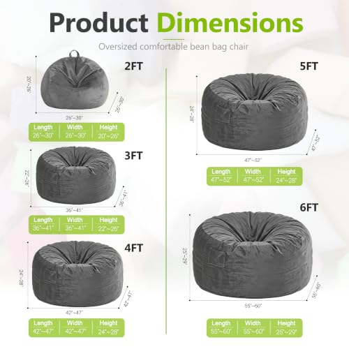 6ft Memory Foam Bean Bag Chair with Washable Velvet Cover and Handle